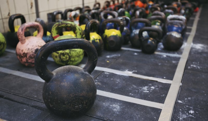 kettlebells in gym